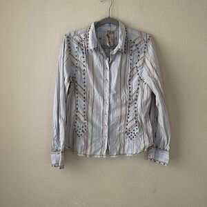 Johnny was striped studded embroidered‎ button down